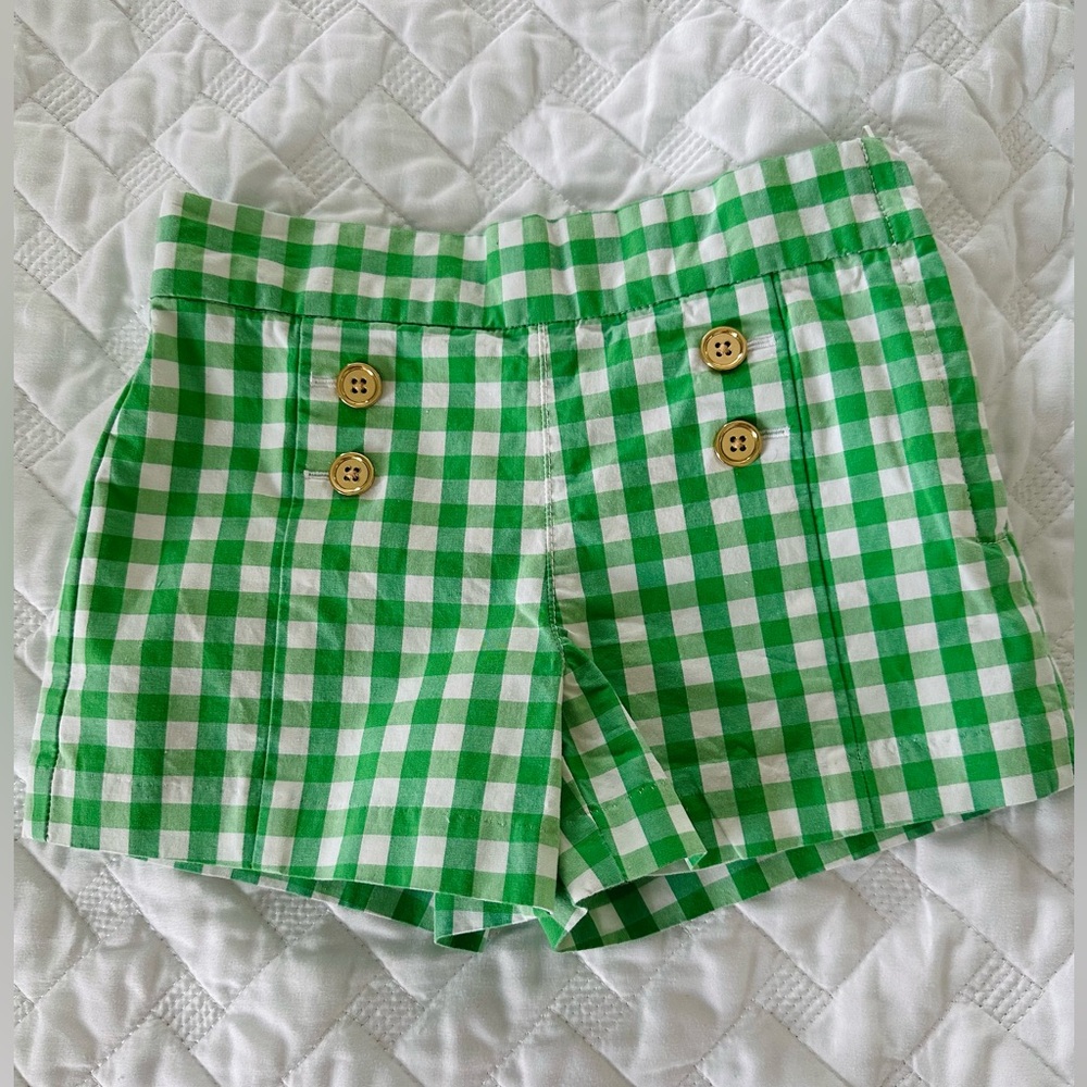 Janie & Jack Girls’ Spring Picnic Shorts Green & White Gingham - Size 4